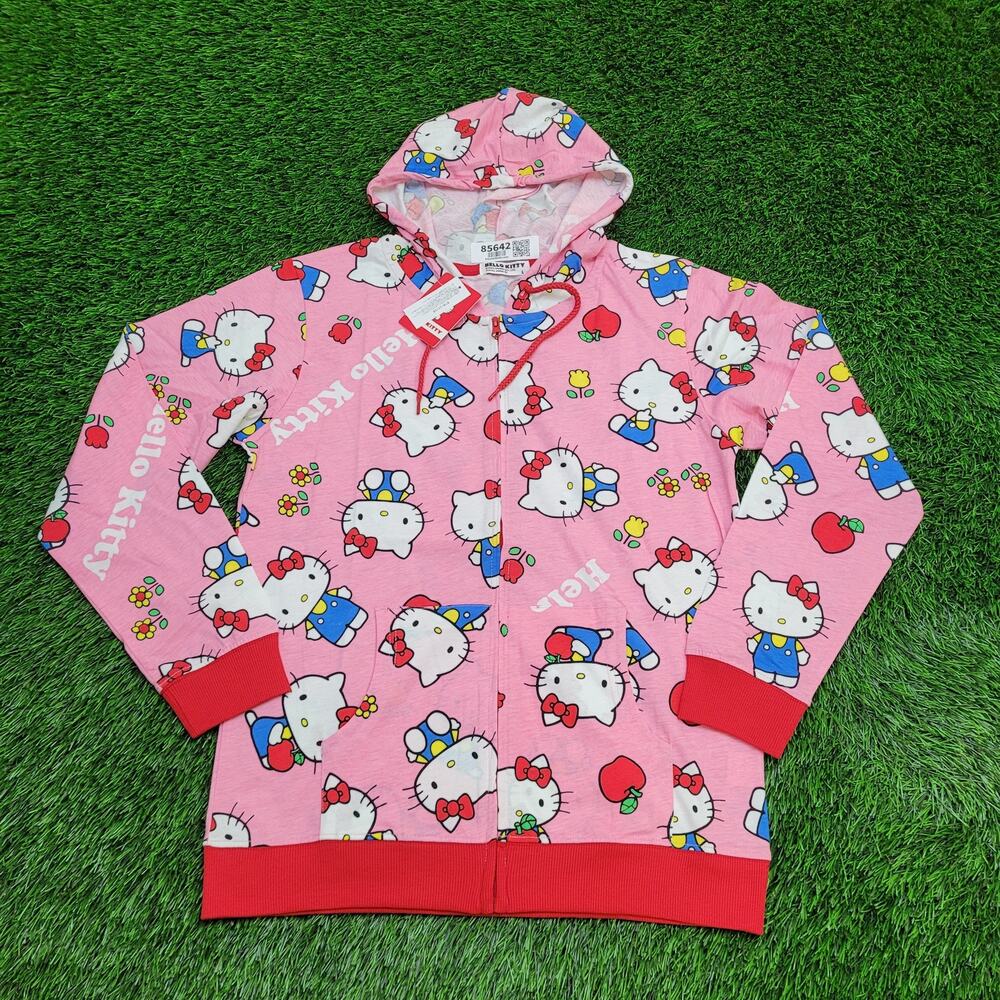 Hello-Kitty Adorable AOP Zip Hoodie Jacket Womens Large 20x26 Pink Lightweight